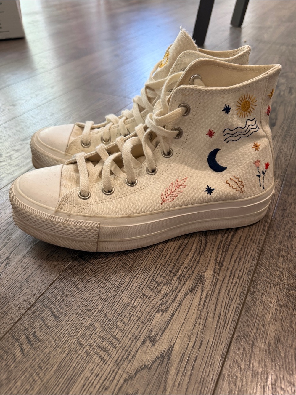 Converse High Top platform Sneakers with Celestial Floral Accents
